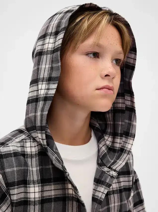 Kinder-Flanellhemd mit Kapuze aus Bio-Baumwolle