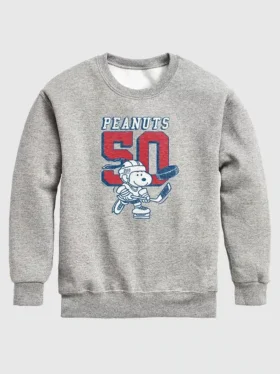 Kinder-Fleece-Sweatshirt mit Rundhalsausschnitt „Peanuts Snoopy Hockey“