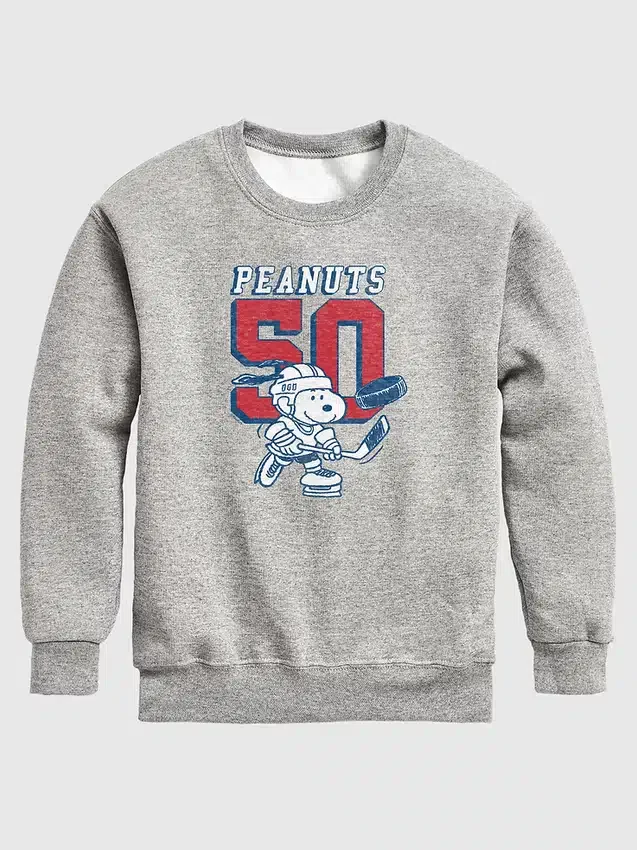 Kinder-Fleece-Sweatshirt mit Rundhalsausschnitt „Peanuts Snoopy Hockey“