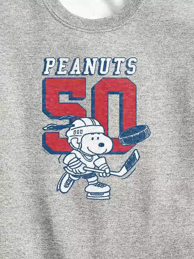 Kinder-Fleece-Sweatshirt mit Rundhalsausschnitt „Peanuts Snoopy Hockey“