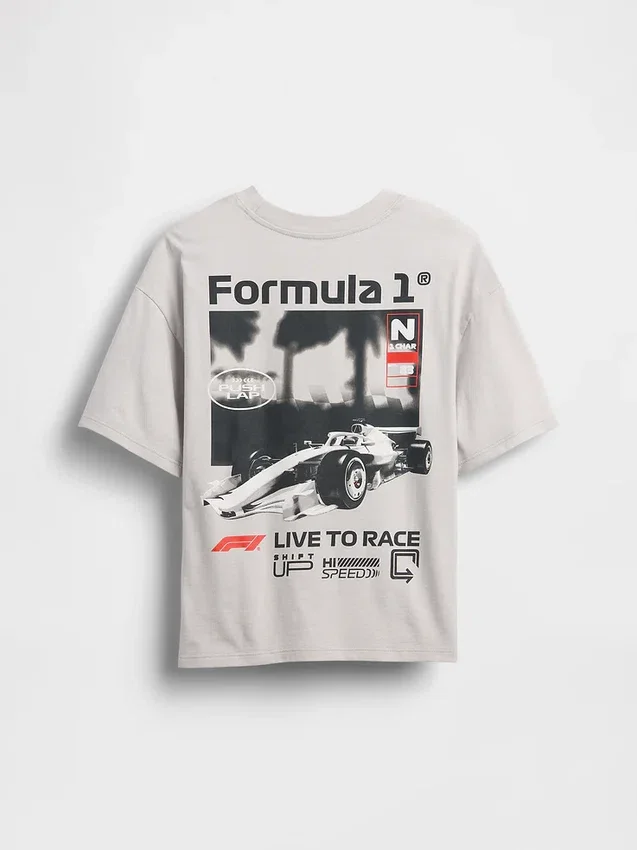 Kinder-Formel-1-T-Shirt mit Grafik in Oversize-Passform