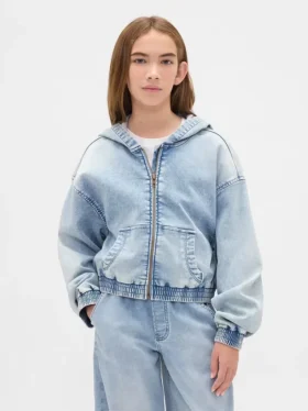 Kinder-Hoodie aus Strick-Denim mit Reißverschluss