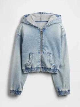 Kinder-Hoodie aus Strick-Denim mit Reißverschluss