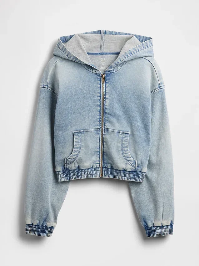 Kinder-Hoodie aus Strick-Denim mit Reißverschluss