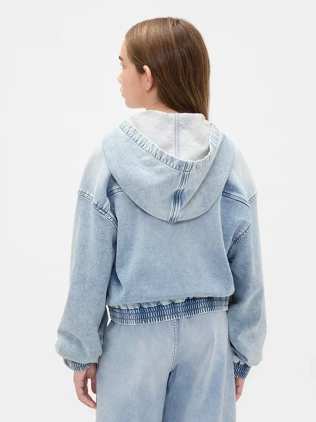 Kinder-Hoodie aus Strick-Denim mit Reißverschluss
