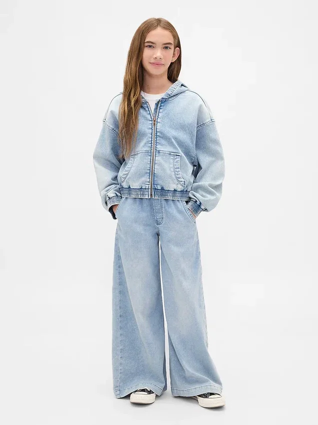 Kinder-Hoodie aus Strick-Denim mit Reißverschluss