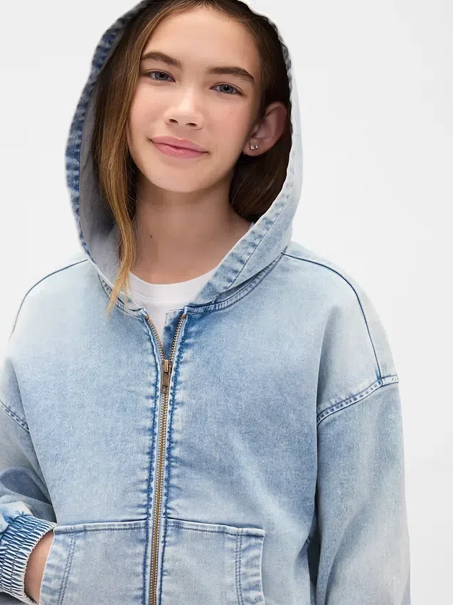 Kinder-Hoodie aus Strick-Denim mit Reißverschluss