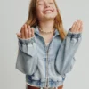 Kinder-Hoodie aus Strick-Denim mit Reißverschluss
