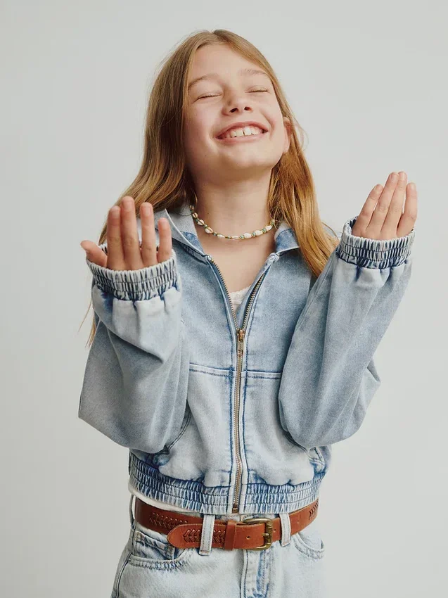 Kinder-Hoodie aus Strick-Denim mit Reißverschluss