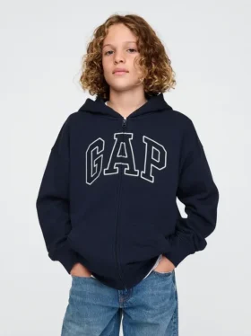 Kinder-Hoodie mit Reißverschluss und „Vintagesoft“-Logo