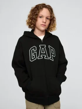 Kinder-Hoodie mit Reißverschluss und „Vintagesoft“-Logo