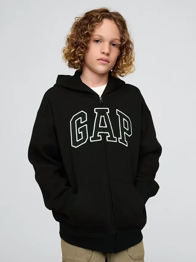 Kinder-Hoodie mit Reißverschluss und „Vintagesoft“-Logo