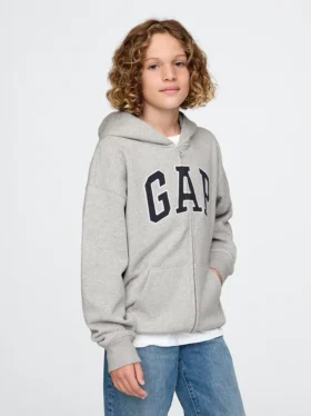 Kinder-Hoodie mit Reißverschluss und „Vintagesoft“-Logo