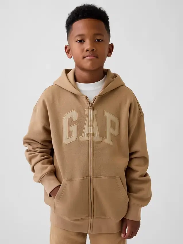 Kinder-Hoodie mit Reißverschluss und „Vintagesoft“-Logo
