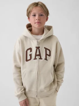 Kinder-Hoodie mit Reißverschluss und „Vintagesoft“-Logo