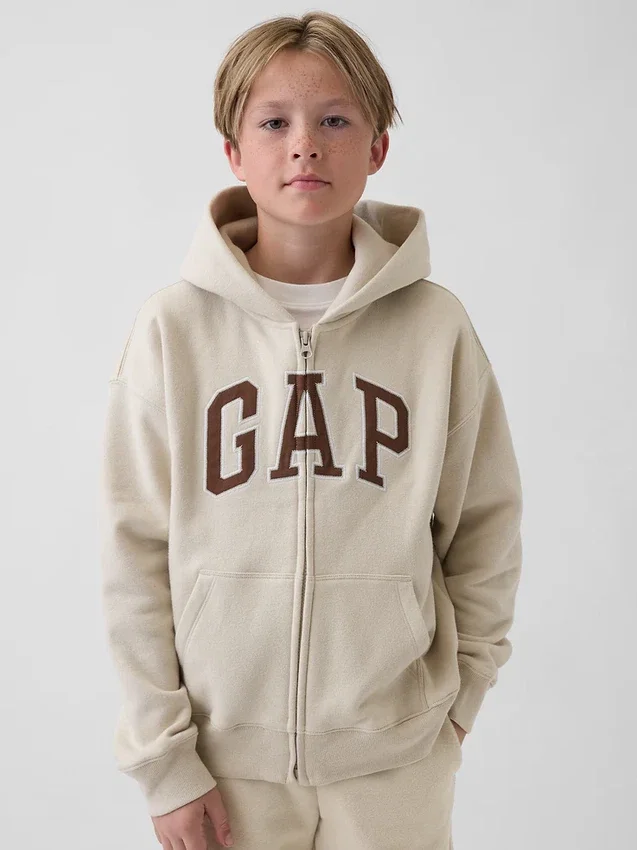 Kinder-Hoodie mit Reißverschluss und „Vintagesoft“-Logo