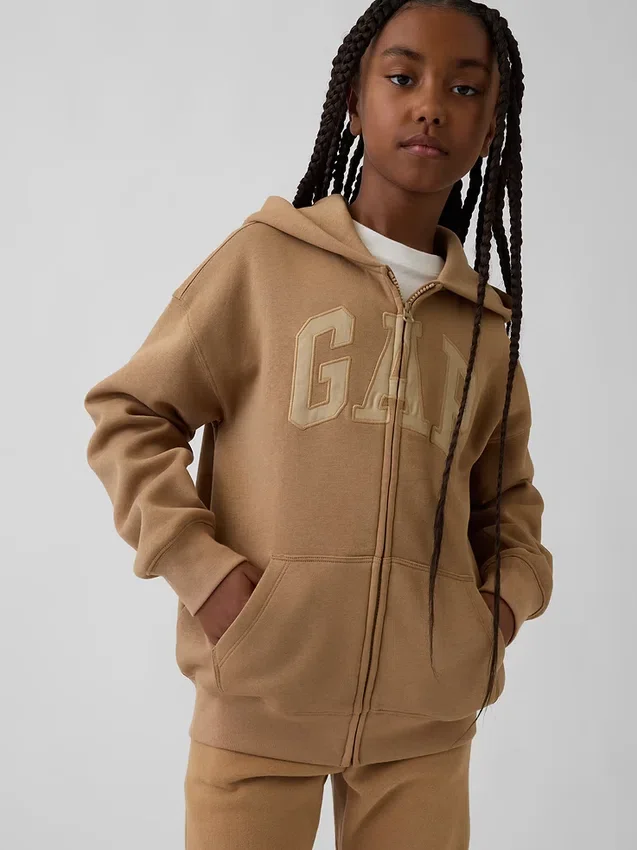 Kinder-Hoodie mit Reißverschluss und „Vintagesoft“-Logo