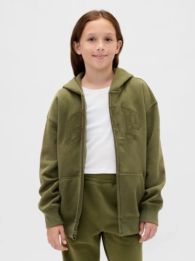 Kinder-Hoodie mit Reißverschluss und „Vintagesoft“-Logo