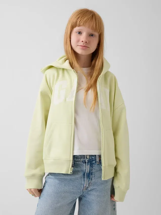 Kinder-Hoodie mit Reißverschluss und „Vintagesoft“-Logo