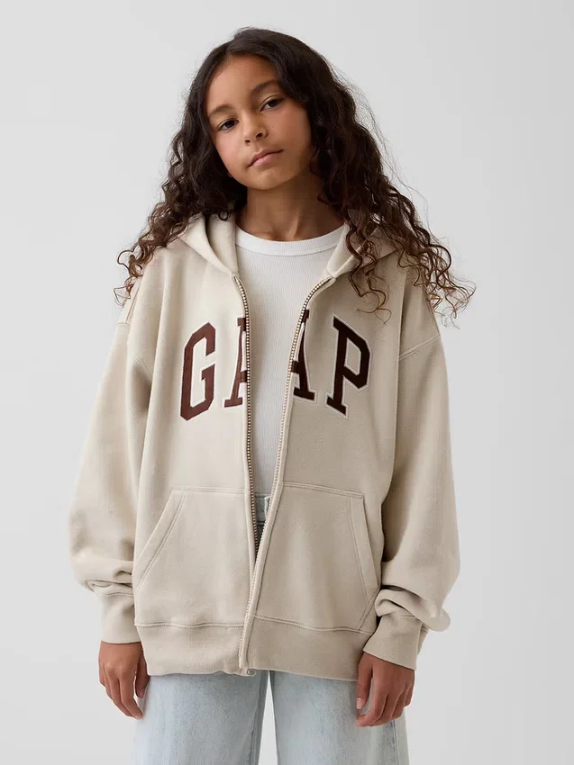 Kinder-Hoodie mit Reißverschluss und „Vintagesoft“-Logo