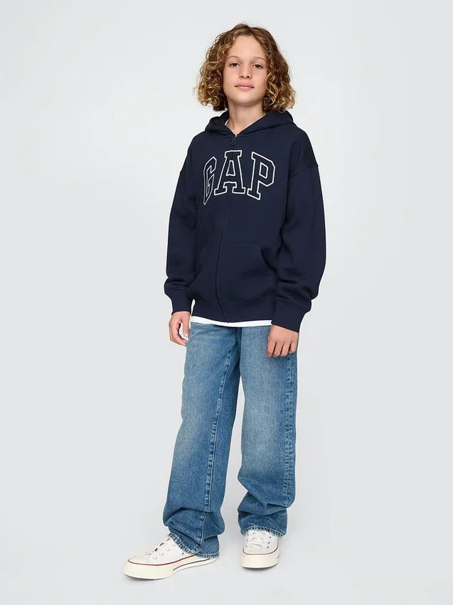 Kinder-Hoodie mit Reißverschluss und „Vintagesoft“-Logo