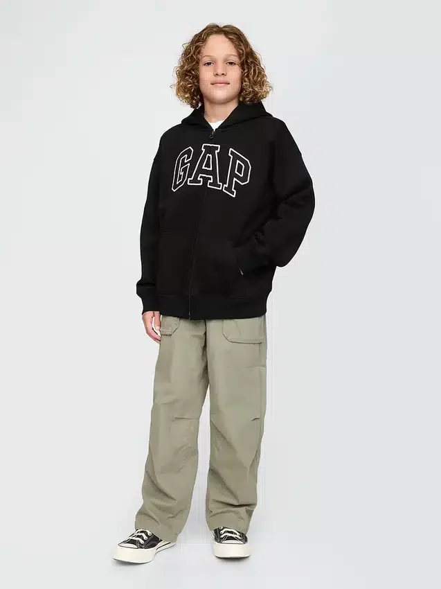 Kinder-Hoodie mit Reißverschluss und „Vintagesoft“-Logo