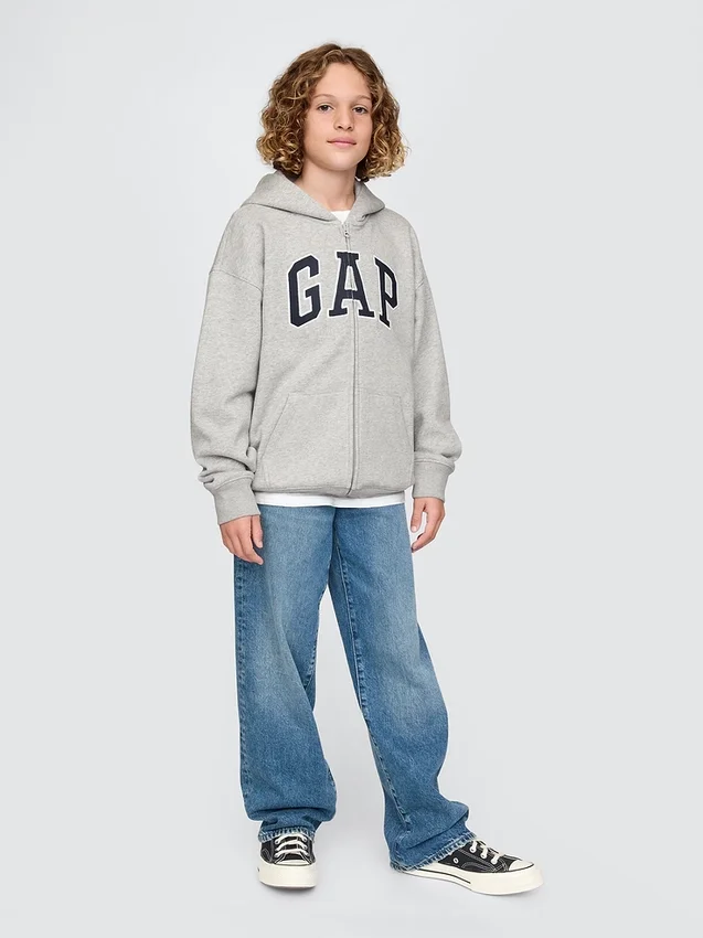Kinder-Hoodie mit Reißverschluss und „Vintagesoft“-Logo