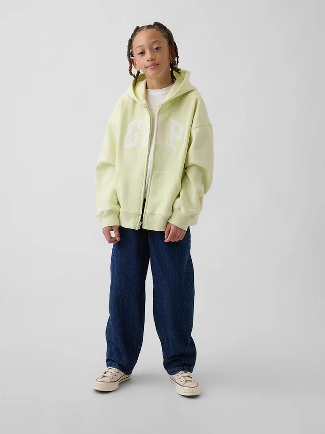 Kinder-Hoodie mit Reißverschluss und „Vintagesoft“-Logo