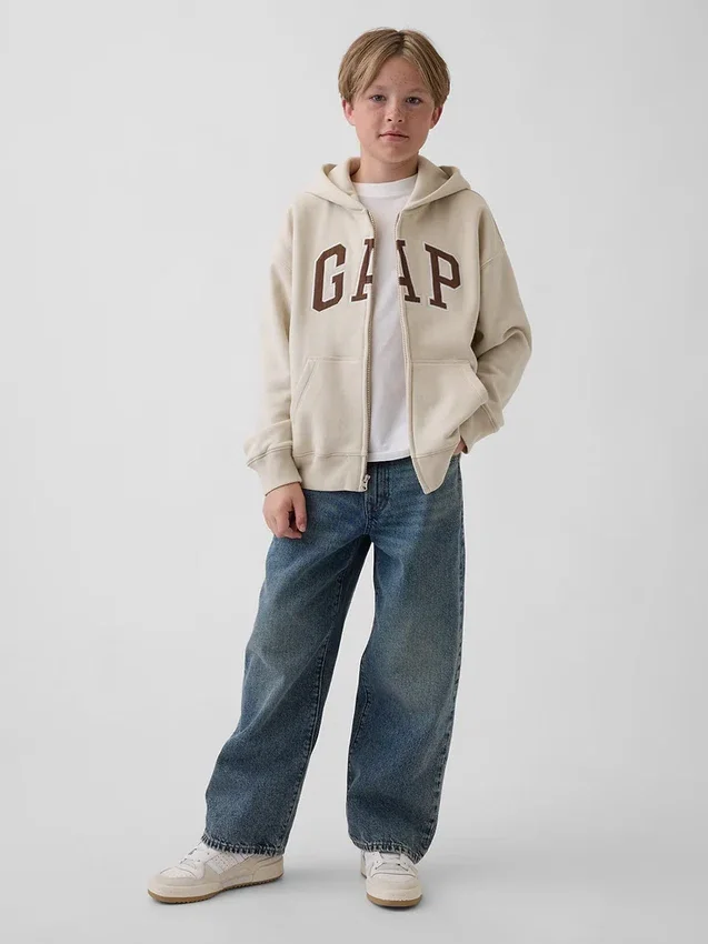 Kinder-Hoodie mit Reißverschluss und „Vintagesoft“-Logo