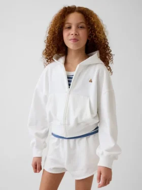 Kinder-Hoodie „Vintagesoft“ aus Frottee mit Keilkragen und durchgehendem Reißverschluss