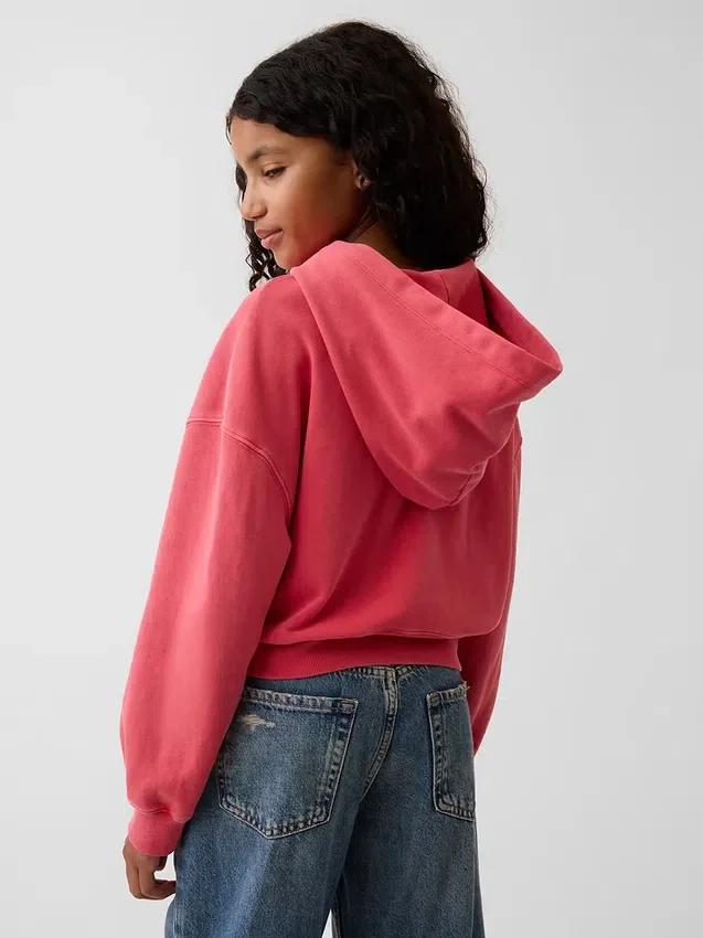 Kinder-Hoodie „Vintagesoft“ aus Frottee mit Keilkragen und durchgehendem Reißverschluss