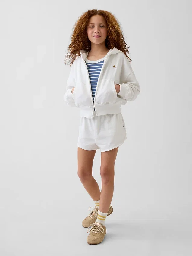 Kinder-Hoodie „Vintagesoft“ aus Frottee mit Keilkragen und durchgehendem Reißverschluss