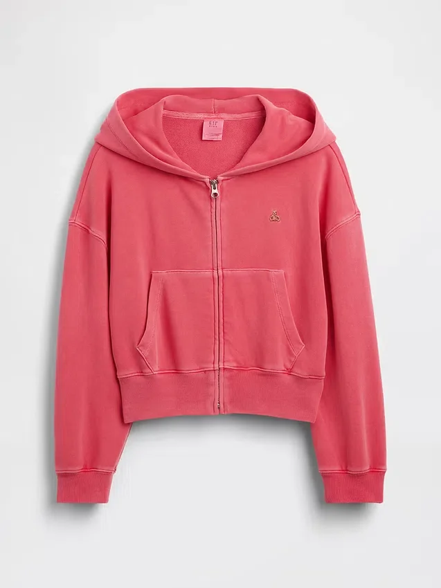 Kinder-Hoodie „Vintagesoft“ aus Frottee mit Keilkragen und durchgehendem Reißverschluss