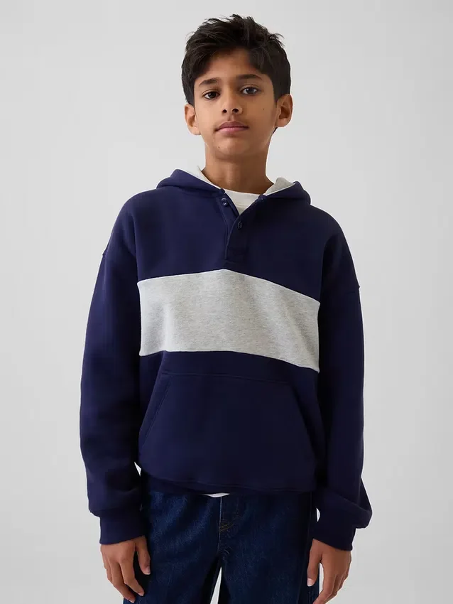 Kinder-Hoodie „Vintagesoft“ in lockerer Passform mit Henley-Kragen