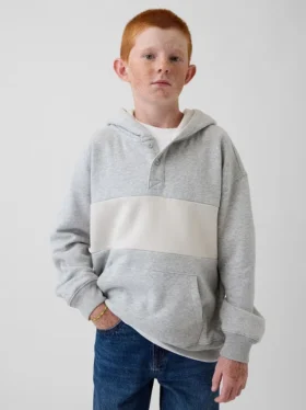 Kinder-Hoodie „Vintagesoft“ in lockerer Passform mit Henley-Kragen