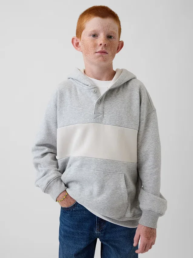 Kinder-Hoodie „Vintagesoft“ in lockerer Passform mit Henley-Kragen