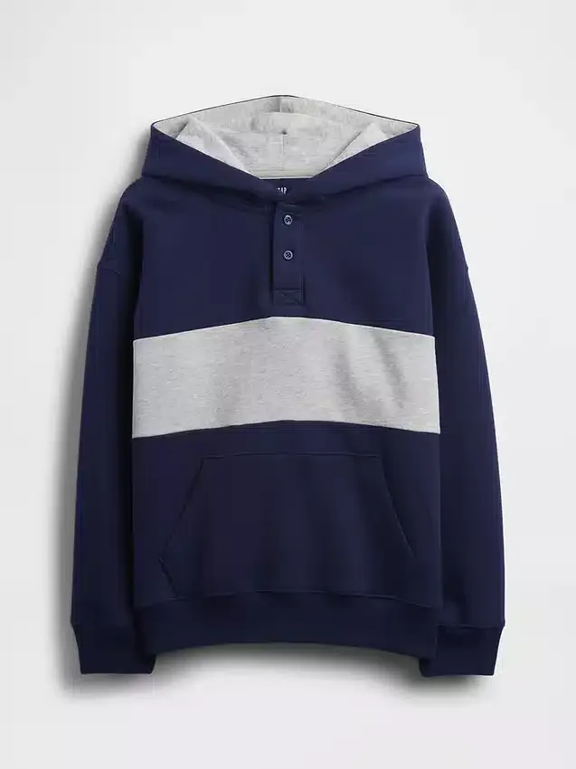 Kinder-Hoodie „Vintagesoft“ in lockerer Passform mit Henley-Kragen