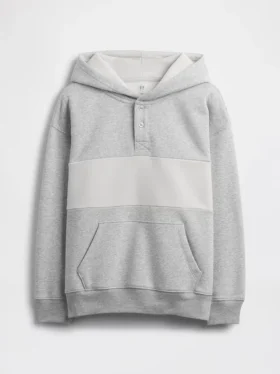 Kinder-Hoodie „Vintagesoft“ in lockerer Passform mit Henley-Kragen
