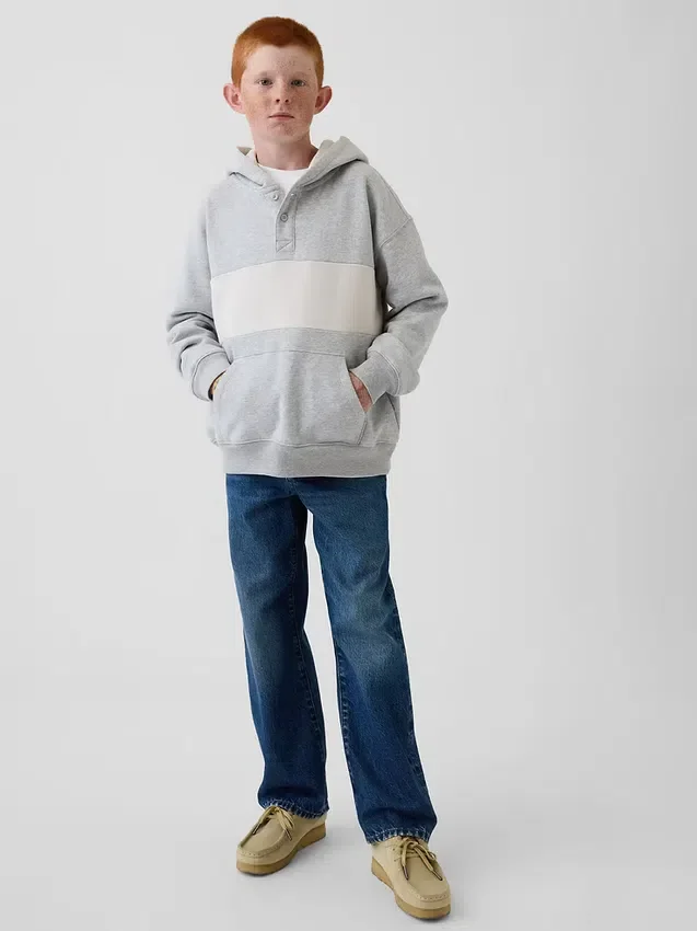 Kinder-Hoodie „Vintagesoft“ in lockerer Passform mit Henley-Kragen
