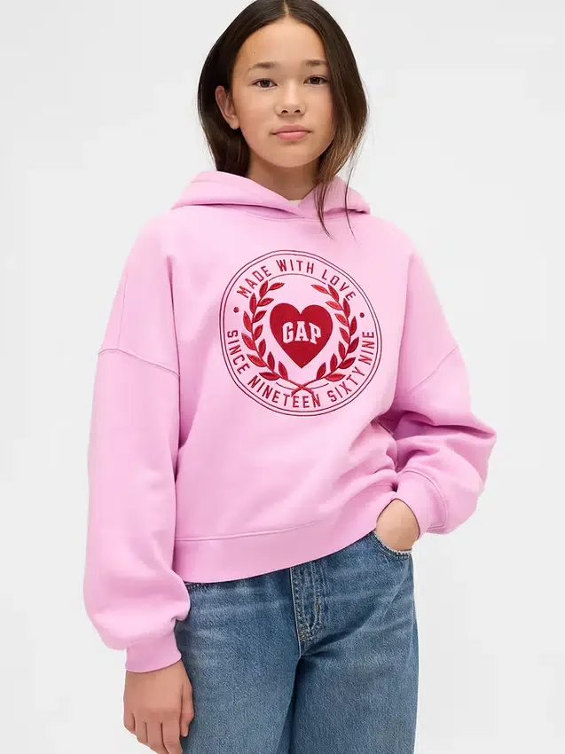 Kinder-Hoodie „Vintagesoft“ mit übergroßem Herz-Logo