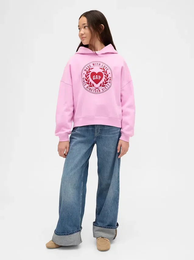 Kinder-Hoodie „Vintagesoft“ mit übergroßem Herz-Logo