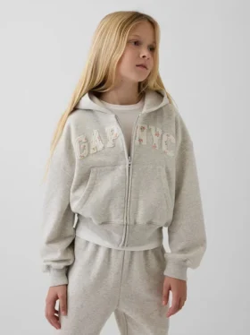 Kinder-Hoodie „Vintagesoft“ mit übergroßem Logo und Reißverschluss