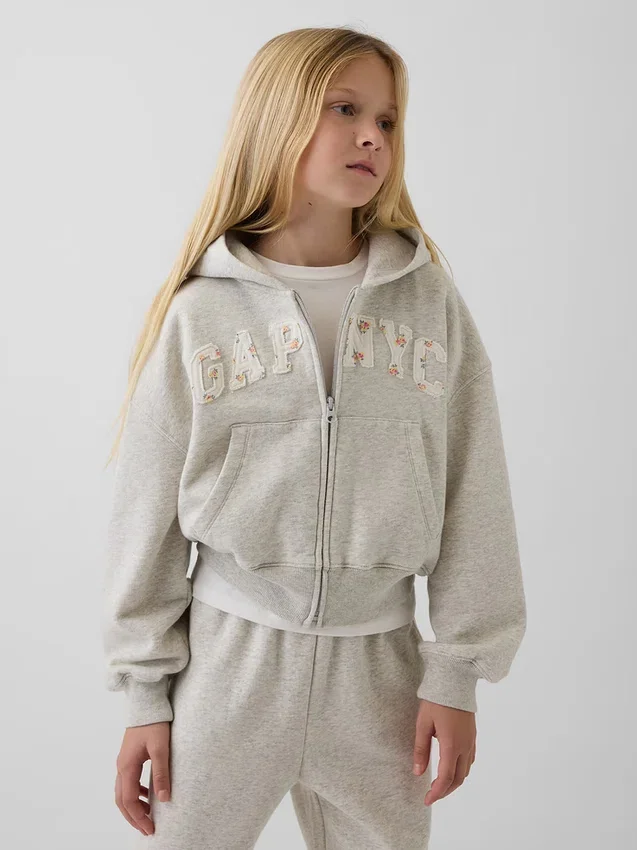 Kinder-Hoodie „Vintagesoft“ mit übergroßem Logo und Reißverschluss
