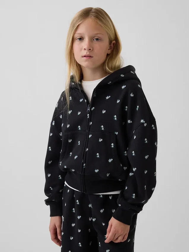 Kinder-Hoodie „Vintagesoft“ mit übergroßem Logo und Reißverschluss
