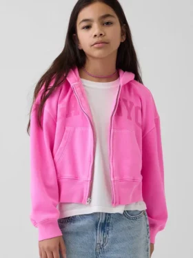 Kinder-Hoodie „Vintagesoft“ mit übergroßem Logo und Reißverschluss