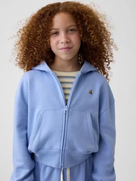 Kinder-Hoodie „Vintagesoft“ mit übergroßem Logo und Reißverschluss