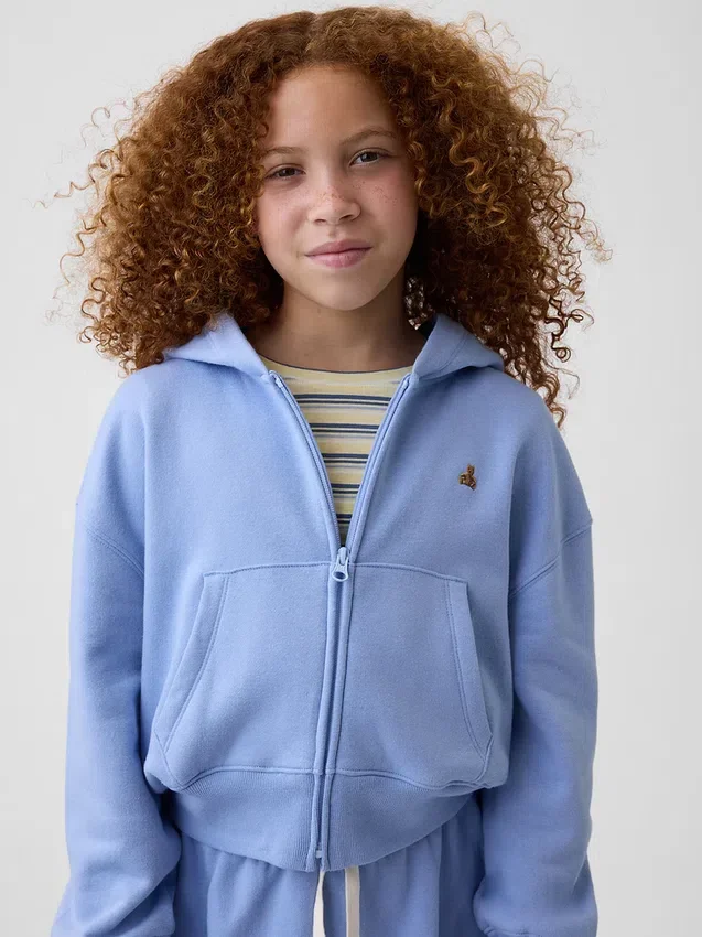 Kinder-Hoodie „Vintagesoft“ mit übergroßem Logo und Reißverschluss