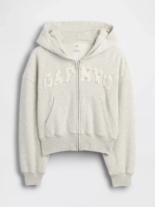 Kinder-Hoodie „Vintagesoft“ mit übergroßem Logo und Reißverschluss
