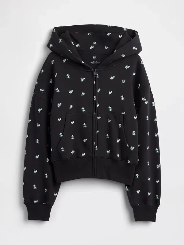 Kinder-Hoodie „Vintagesoft“ mit übergroßem Logo und Reißverschluss