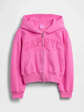 Kinder-Hoodie „Vintagesoft“ mit übergroßem Logo und Reißverschluss